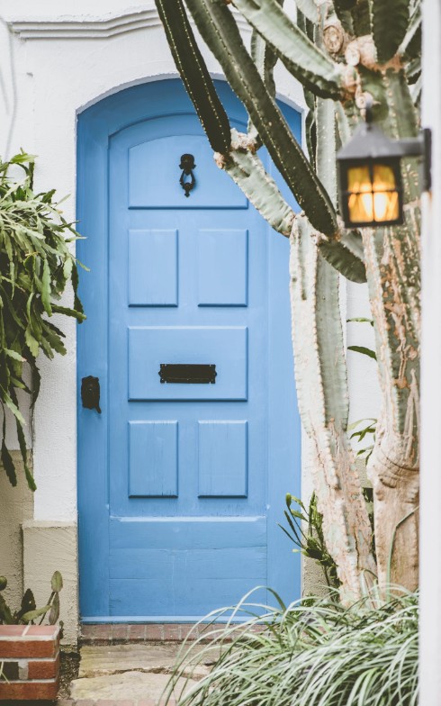 Blue exterior door